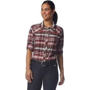 KERRITS Triple Chill Plaid Equestrian Sun Shirt Sz M Sangria